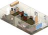 view 3D layout of rooms in a 2 double bedroom suite